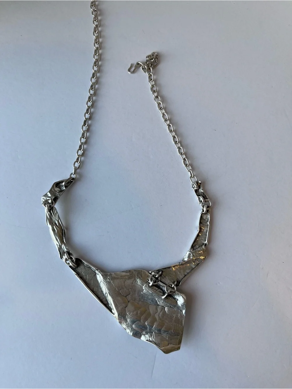 Brutalist Silver Tone Asymmetrical Necklace
